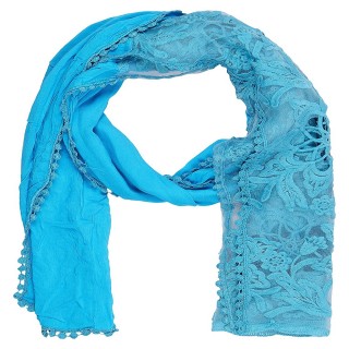 Cotton Half Net Stole- Sky Blue